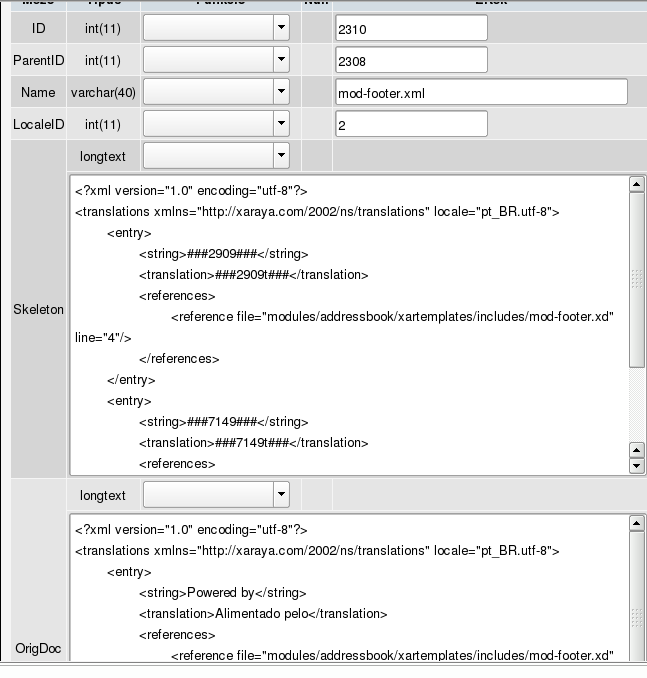 XarTM database example screenshot